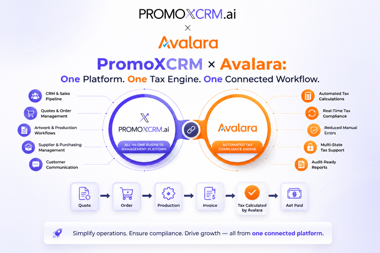 PromoXCRM × Avalara: One Platform. One Tax Engine. One Connected Workflow.